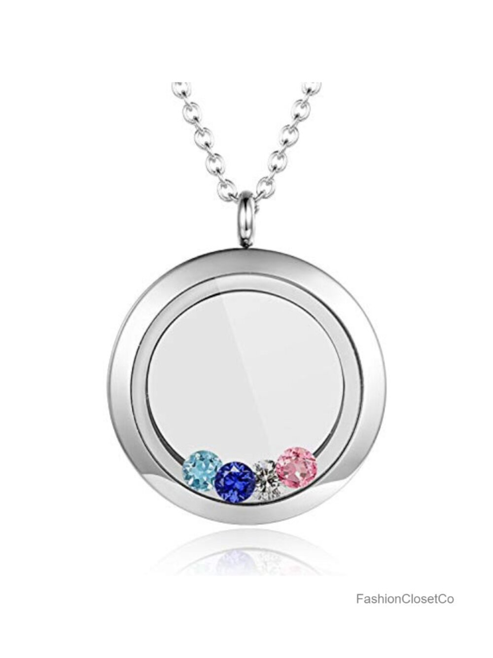 316L Stainless Steel Floating Locket Necklace with Chain, Memory Photo Pendant
